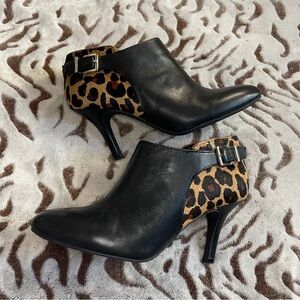 Leopard Print Black Ankle Boots